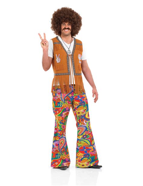 1960s Psychedelic Mens Trousers Fancy Dress 60s Hippy Flares Costume