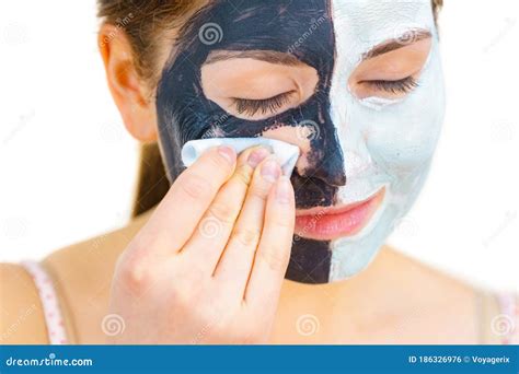 Girl Remove Black White Mud Mask From Face Stock Photo Image Of Facial Scrab