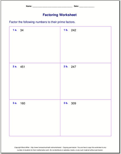 Factoring Worksheet With Prime Numbers
