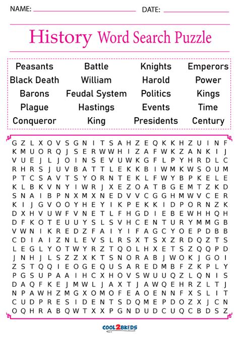 Printable History Word Search Cool2bkids