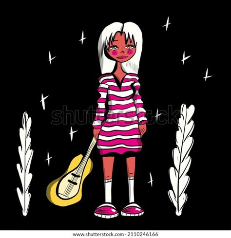 Rock Star Girl Playing Guitar Cartoon Stock Vector Royalty Free