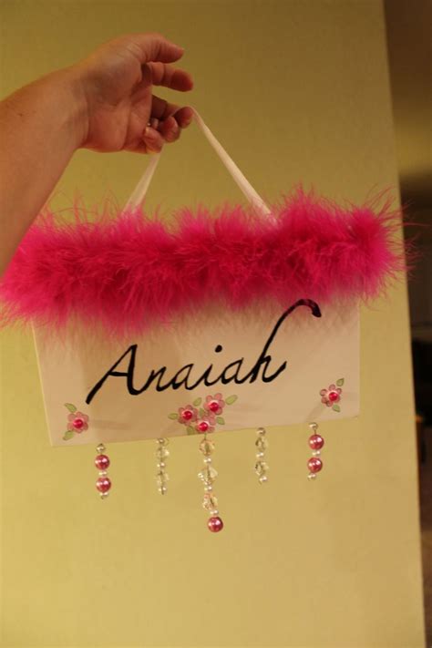 Name Sign For A Girls Bedroom Personalized Pink Fluffy And Beads