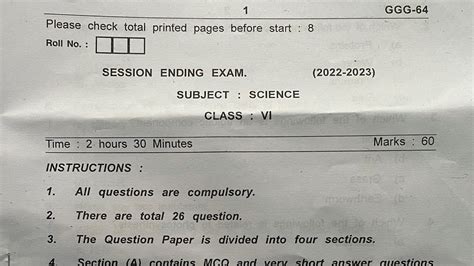 Class 6 Science Annual Exam Cbse Question Paper 2023 For Kendriya