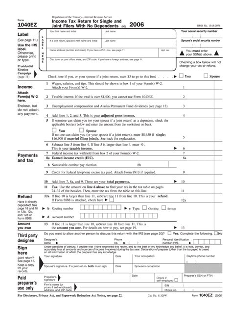 2006 Form Irs 1040 Ez Fill Online Printable Fillable Blank Pdffiller