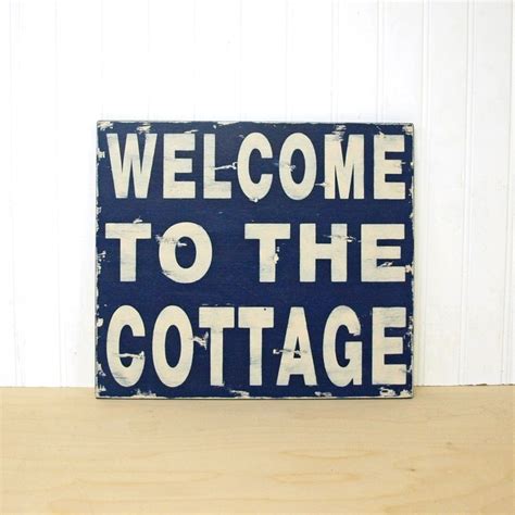 Welcome To The Cottage Wood Sign Navy Blue