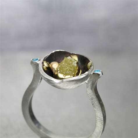 Rough Raw Yellow Diamond Silver Ring 22k 14k Yellow Gold Etsy