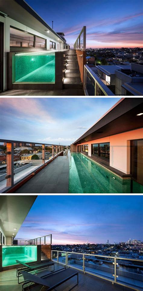 The Balcony Of This Modern Penthouse Has A Long See Through Pool A Set