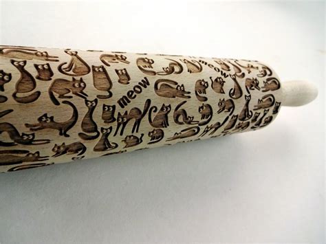 Meow Cats Embossing Rolling Pin Engraved Rolling Pin Cats Etsy