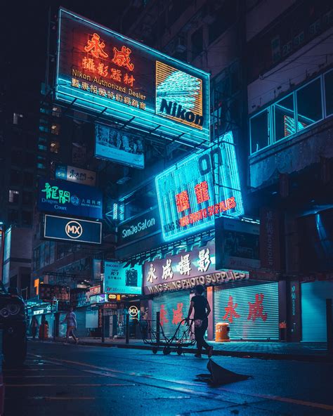 Itap Of A Street In Hong Kong Blue Aesthetic Pastel Cyberpunk Blue
