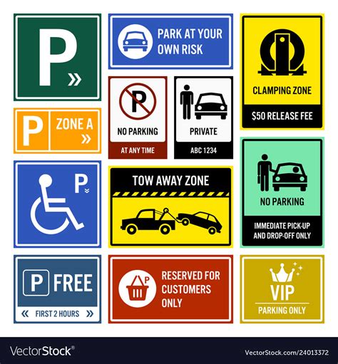 Car Park Parking Signs Signboards A Set Of Vector Image