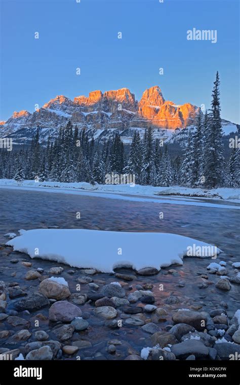 Castle Mountain And The Bow River At Sunset Castle Junction Banff