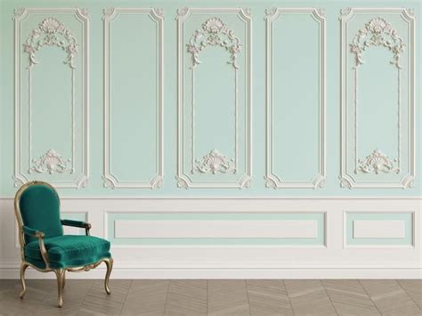 These peel and stick murals convert an entire wall into a work of art, and are as such perfect for spacious and stylish living rooms. 3D Classic interior wall with cornice and moldings Mural ...