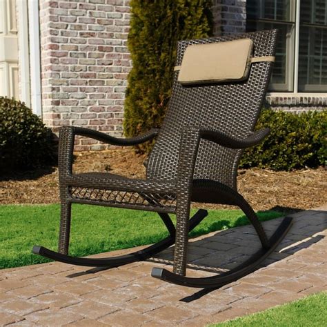 Tortuga Outdoor Wicker Brown Metal Frame Rocking Chairs With Woven