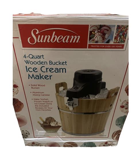 Sunbeam Electric Ice Cream Freezer Maker 4 Quart Solid Wooden Bucket