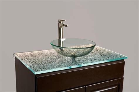 Ultra Clear Cast Glass Countertop For A Bathroom Vanity With A Glass