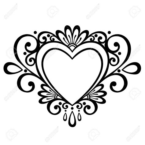 A Black And White Drawing Of A Heart With Swirls On The Sides Stock Photo