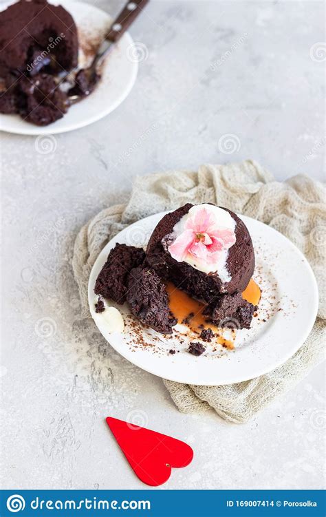 Warm Dessert Chocolate Fondant With Ice Cream Mint And