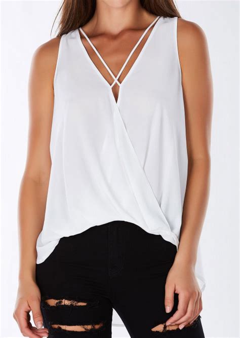 solid cross ruffled irregular fashion tank fairyseason