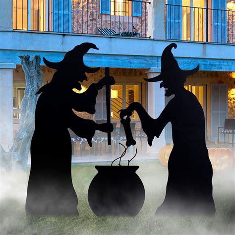Buy Halloween Witch Stakes With Cauldron Set Of 3 Metal Halloween Yard