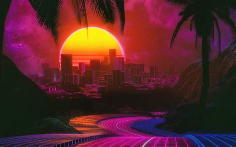 Download 1680x1050 Wallpaper Outrun Road To City Night Digital Art