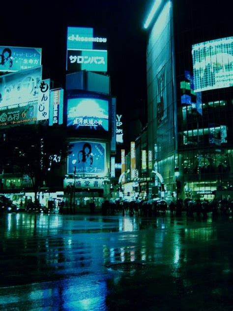 Tokyo Japan ~ Neon Aesthetic Blue Green Grunge