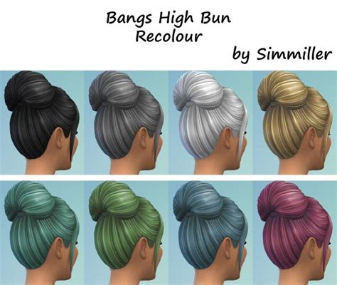 Sims 4 Hairs ~ Mod The Sims High Bun With Bangs Hair Recolour By Simmiller