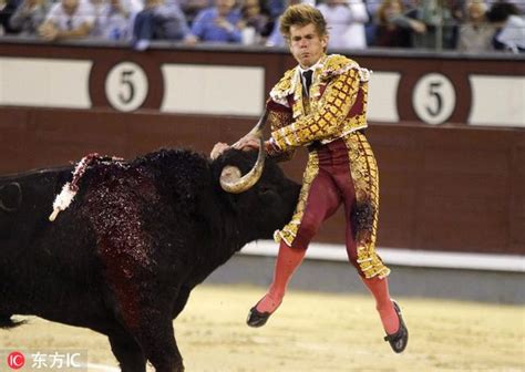 西班牙斗牛赛惊险连连 斗牛士遭牛角顶飞被抬下场 每日头条