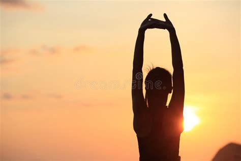 Fitness Yoga Woman Stretching At Sunrise Seaside Stock Image Image Of
