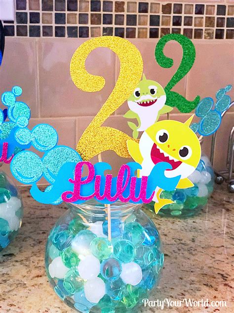 No need to track down baby shark merch. Baby Shark Party Decorations - Centerpieces with Name and ...