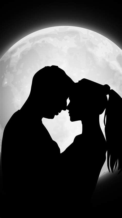 Download Wallpaper 938x1668 Couple Silhouettes Moon