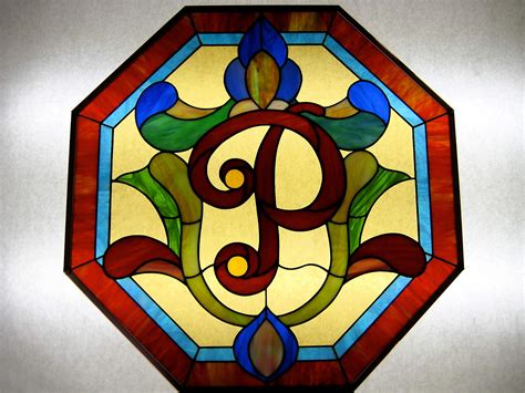 Octagon Window Initial P Stained Glass Stained Glass Designs