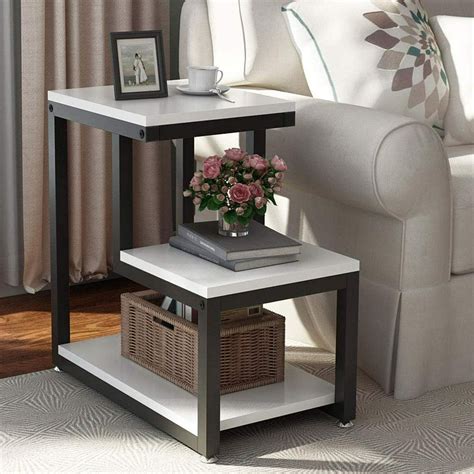 Rustic End Table 3 Tier Bed Side Table Night Stand With Storage Shelf