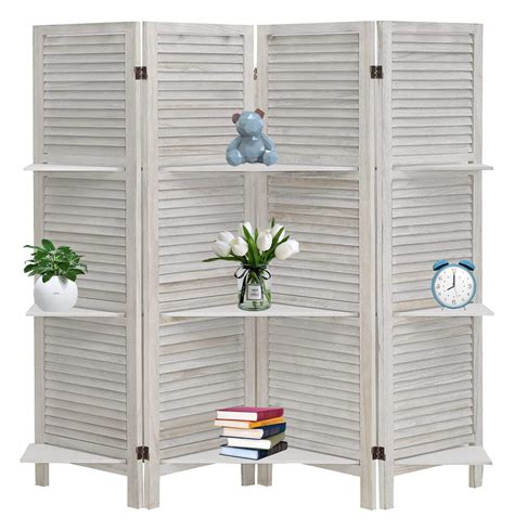 Buy 4 Panel Room Divider With Shelves Folding Privacy Screens Room