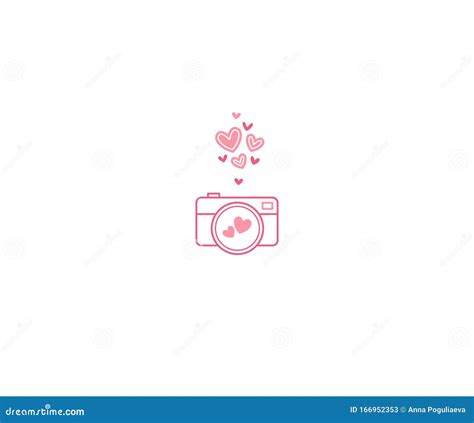 Vector Pink Camera Icon With Hearts Isolated On White Background Stock