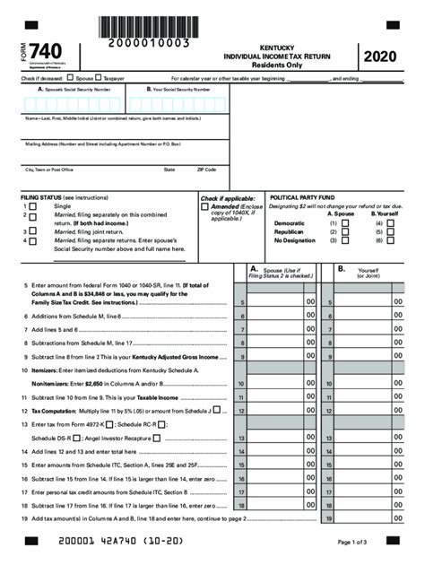 Fillable Online Kentucky Tax Forms 2020 Printable State Ky 740 Form