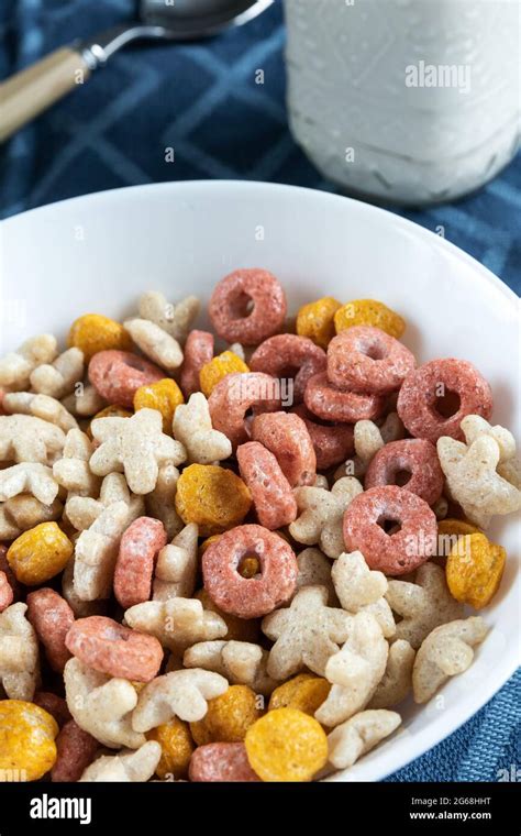 Colored Cereals In A White Bowl Stock Photo Alamy