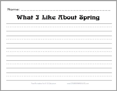 What I Like About Spring Free Printable K 2 Writing Prompt Student