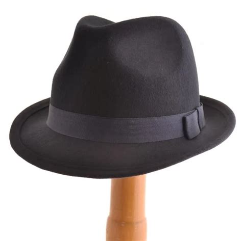 Classic Sinatra Mens Black 100 Wool Felt Trilby Fedoras Hat Short