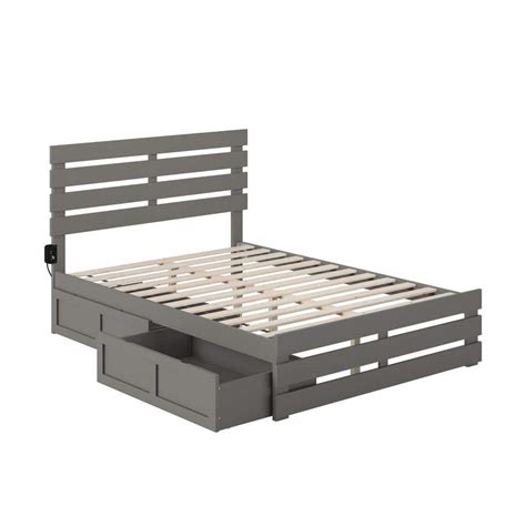 Afi Oxford Grey Full Solid Wood Storage Platform Bed With Footboard And Usb Turbo Charger With