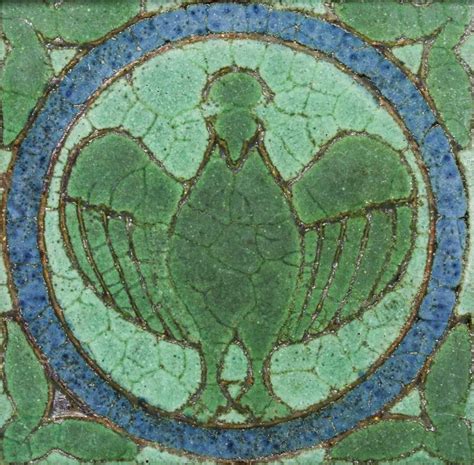 Grueby Faience Three Color Bird Tile C1905 California Historical Design