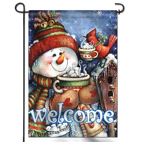 Snowman Bird Snowflake Decorative Banners And Flags At