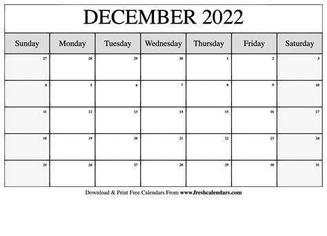 Blank Calendar Template December 2022 Printable 2023 Calendar Printable