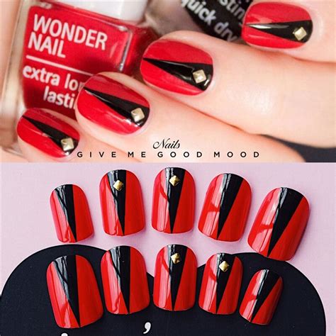 24pcs set short red bride nail art tips v shaped finished nail decoration tool pre design