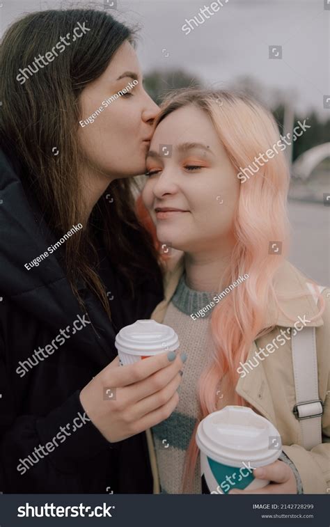 Young Ukrainian Lesbian Couple Kissing Each Stock Photo 2142728299