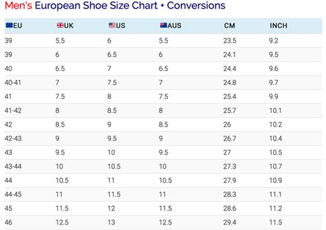 Uk To European Shoe Size Conversion Chart