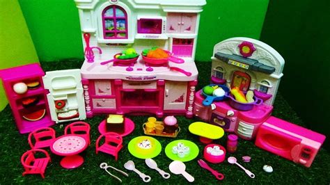 Barbie Doll Pink Kitchen Set With Mini Dining Set Fridge Microwave