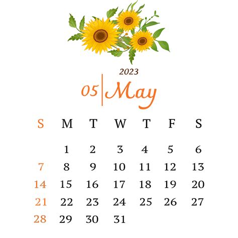 Calendario Mayo 2023 Con Girasoles Png Calendario Mayo 2023 Mayo