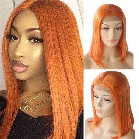 Orange Wig Bob Wig Lace Front Wigs Synthetic Brazilian Straight High