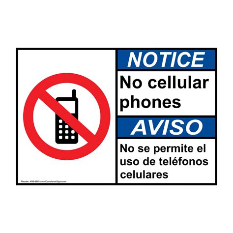 Ansi Notice Cell Phone Designated Area Only Bilingual Sign Anb 14121