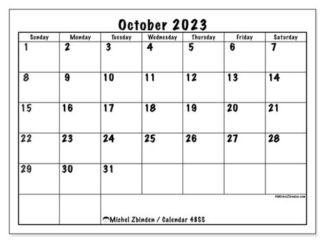 Oct 2023 Calendar Printable